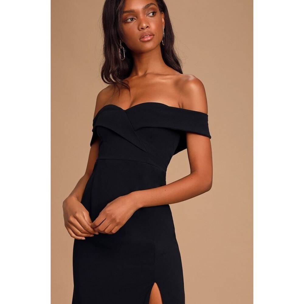 NWOT Lulus Song Of Love Black Off shoulder Black Maxi Dress Gown - Size XXS 00